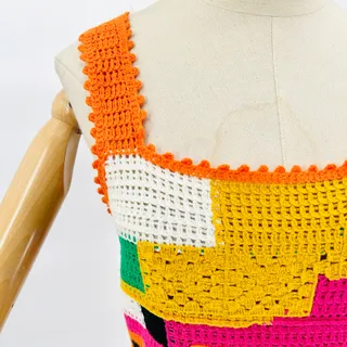 Photo of Y2K Crochet Multicolor Patchwork Festival Mini Dress