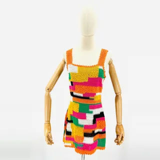 Photo of Y2K Crochet Multicolor Patchwork Festival Mini Dress