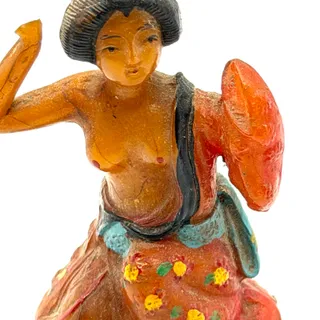 Photo of Vintage 60s Orange Blue Hand Painted Floral Kimono Geisha Resin Figurine