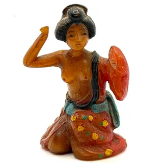 Photo of Vintage 60s Orange Blue Hand Painted Floral Kimono Geisha Resin Figurine