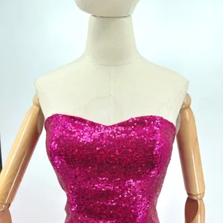Photo of Vintage Y2k Custom Pink Sequin Mermaid Strapless Structured Gown
