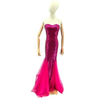 Photo of Vintage Y2k Custom Pink Sequin Mermaid Strapless Structured Gown