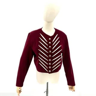 Photo of Vintage 90s Double D Ranch Burgundy Cotton Velvet Western Beaded Cropped Blazer