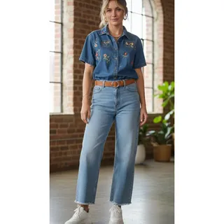 Photo of Vintage 90's Bobbie Brooks Grandma Chic Embroidered Denim Chambray Blouse