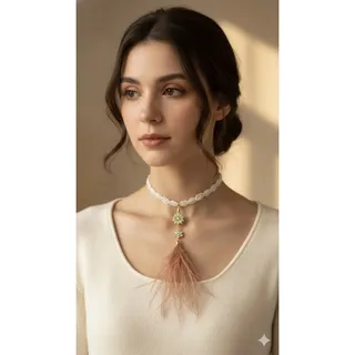 Photo of Handmade Coque Feather Pendant Choker Necklace