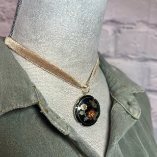 Photo of Vintage Upcycled Floral Cloisonné Pendant Handmade Choker Necklace