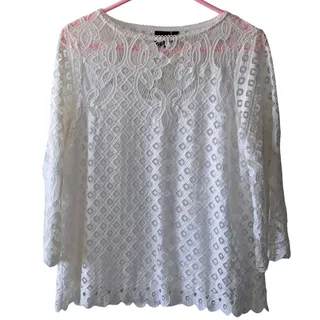 Photo of Rafaella White Lace Eyelet Blouse Scalloped Hem Medium