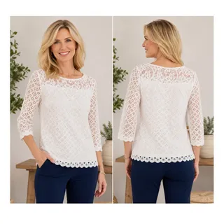 Photo of Rafaella White Lace Eyelet Blouse Scalloped Hem Medium