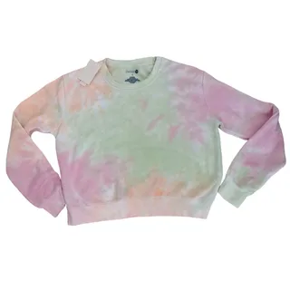 Photo of DARI Pastel Tie Dye Sweatshirt Raw Edge Crewneck Small New
