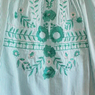 Photo of Anthropologie Grand & Greene Smocked Green Stripe Embroidery Top - S