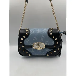 Photo of Baby Phat Denim Monogram Studded Shoulder Bag Chain Strap Black Trim Gold