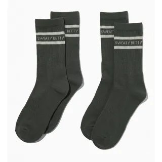 Photo of 2 Pair Sweaty Betty Varsity Slogan Crew Socks Umbra Green (Gray) Size 8-10 NWT