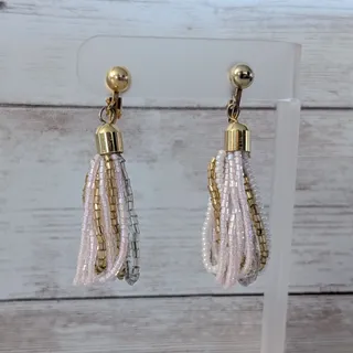 Photo of Vintage Clip On Earrings Stunning Pink, White, Gold Tone Statement Dangle