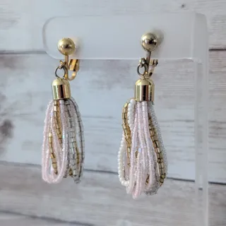 Photo of Vintage Clip On Earrings Stunning Pink, White, Gold Tone Statement Dangle