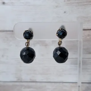 Photo of Vintage Clip On Earrings Faceted Black Ball Duo Dangle