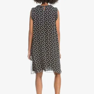 Photo of NWOT Max Studio London Pleated Ruffle-Trim Dress, Black Taupe Dot, Women's Med