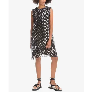 Photo of NWOT Max Studio London Pleated Ruffle-Trim Dress, Black Taupe Dot, Women's Med