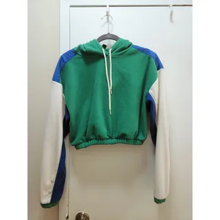 Photo of NWOT Forever 21 Green Colorblock Cropped Fleece Hoodie, Women's Medium