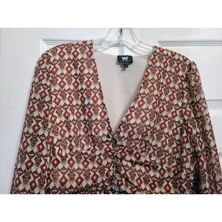 Photo of NWOT W by WORTH Cream Red Long Sleeve Geometric Boho V-Neck Dress 6