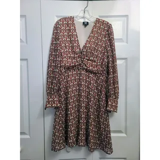 Photo of NWOT W by WORTH Cream Red Long Sleeve Geometric Boho V-Neck Dress 6