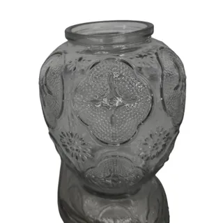 Photo of Vintage Clear Pressed Glass Bud Vase Peacock Feather 5.5"