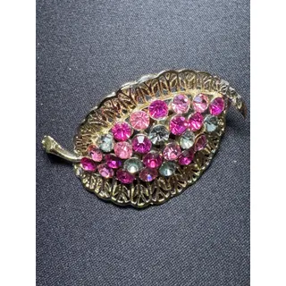 Photo of 1950's Pink Shades Rhinestones Prong Set Leaf Brooch