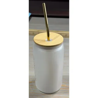 Photo of NEW Personalized Frosted Glass Tumbler with Metal Straw
