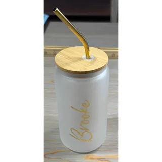 Photo of NEW Personalized Frosted Glass Tumbler with Metal Straw
