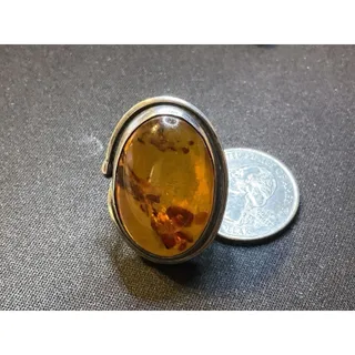 Photo of Size 8 Tested 925 Silver Ring With Large Amber Stone