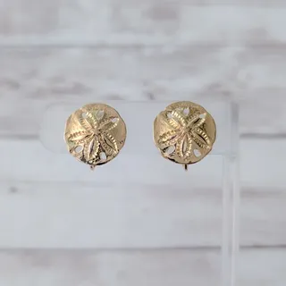 Photo of Vintage Napier Clip On Earrings Gold Tone Sand Dollar 0.75"