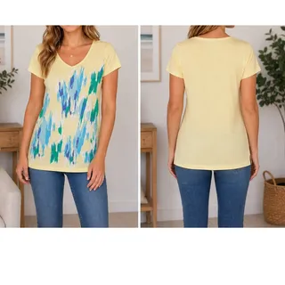 Photo of Eddie Bauer Women's Yellow Abstract Print Tee Shirt NWOT XS
