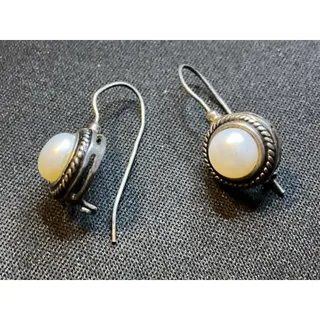 Photo of 925 Silver Vintage Pearl Button C Clasp Earrings