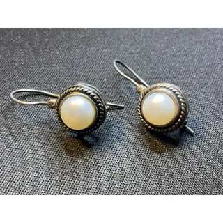 Photo of 925 Silver Vintage Pearl Button C Clasp Earrings
