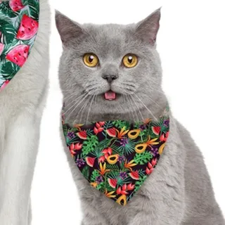 Photo of Pet Dog Cat Bandanas Medium Tropical Theme Fruit Flamingo Hibiscus NEW