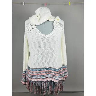 Photo of Paper Crane Hooded Fringe Sweater Small Boho Festival Coastal