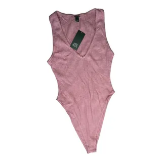 Photo of Wild Fable light pink bodysuit waffle knit sleeveless v-neck snap crotch xs NWT