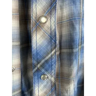 Photo of Wrangler Mens Western Shirt Size XL Plaid Pearl Snap Long Sleeve Blue White