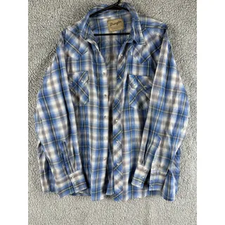 Photo of Wrangler Mens Western Shirt Size XL Plaid Pearl Snap Long Sleeve Blue White
