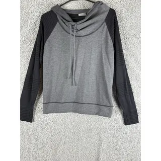 Photo of Athleta Limitless Cowl Neck Mesh Hoodie Sweatshirt Womens M Gray Black