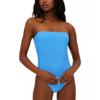 Photo of Beach Riot Women Mara Blue Ribbed Stassia Strapless One Piece Swimsuit Size S