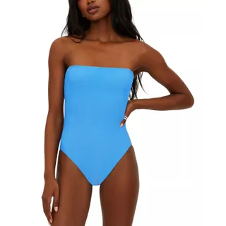 Photo of Beach Riot Women Mara Blue Ribbed Stassia Strapless One Piece Swimsuit Size S