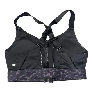 Photo of Fabletics zip up front sports bra leopard animal print criss cross back Small