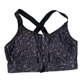 Photo of Fabletics zip up front sports bra leopard animal print criss cross back Small
