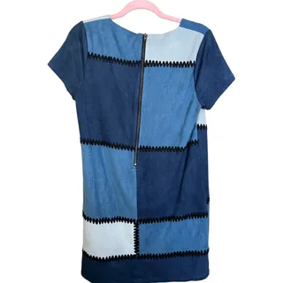 Photo of Design Lab Lord & Taylor blue faux suede patchwork pattern dress Med