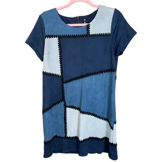 Photo of Design Lab Lord & Taylor blue faux suede patchwork pattern dress Med