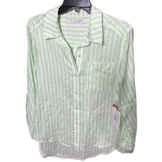 Photo of The Good Jane Micah Shirt button up long sleeve Baby Leaf Green White Stripe NWT