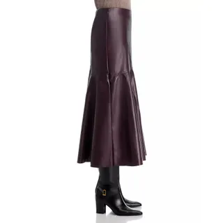 Photo of French Connection Women Bordeaux Red Faux Leather Kayleigh Midi Skirt Size US 4