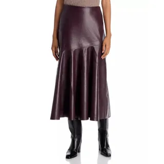 Photo of French Connection Women Bordeaux Red Faux Leather Kayleigh Midi Skirt Size US 4