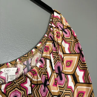 Photo of Cato Peasant Blouse Tan & Pink Geometric Boho Top - Women's Plus Size 26/28W