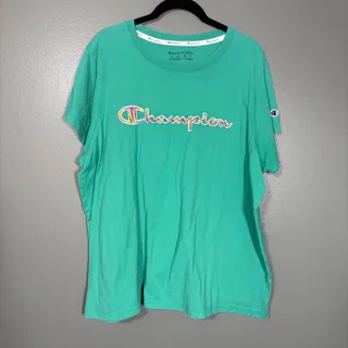 Photo of Champion Short Sleeve T-Shirt Teal Green Rainbow Logo - 2X - Women's Plus Size